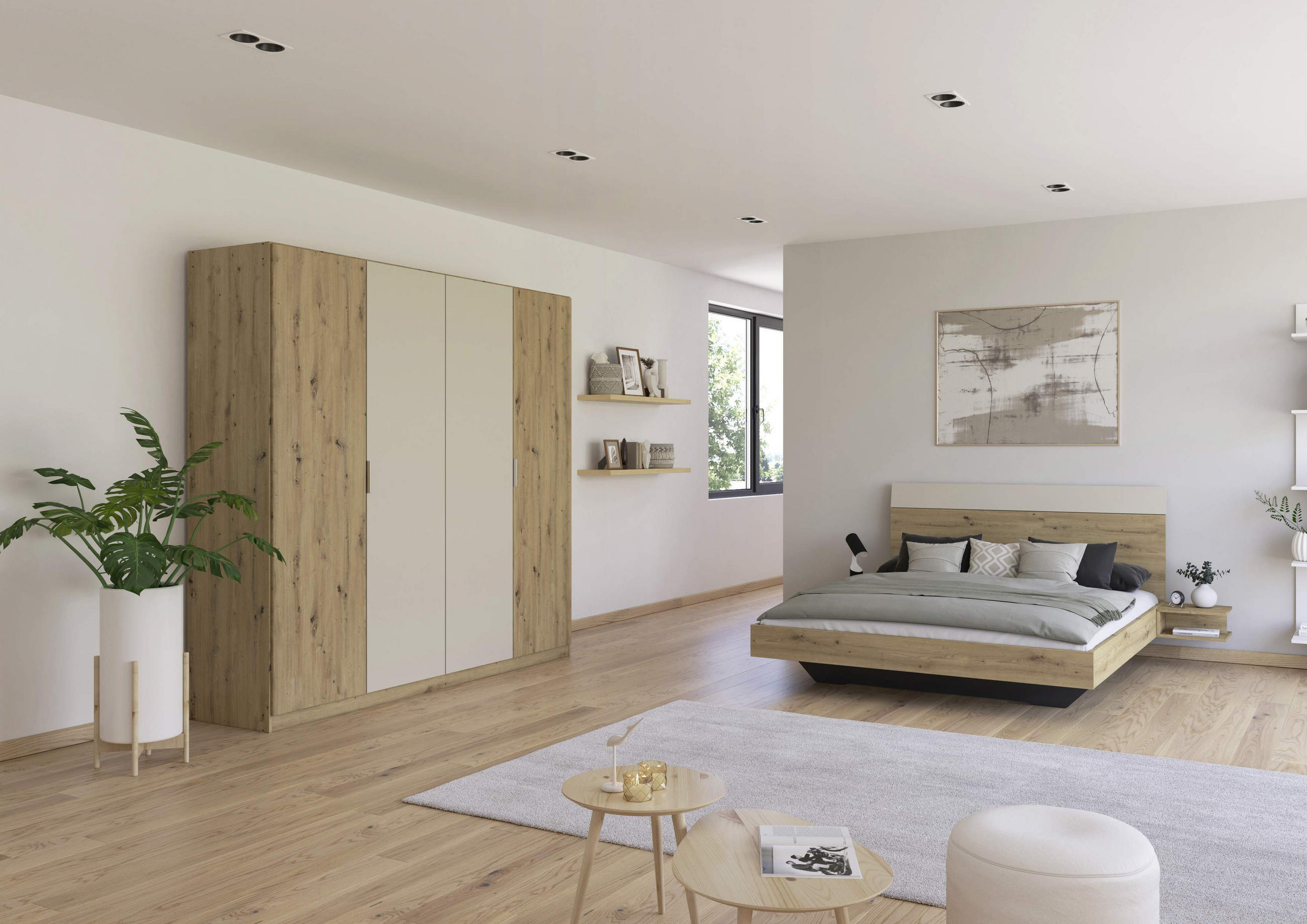 SCHLAFZIMMER in Champagner, Eiche Artisan - Champagner/Eiche Artisan, Design, Holzwerkstoff (180/200cm) - Boxxx