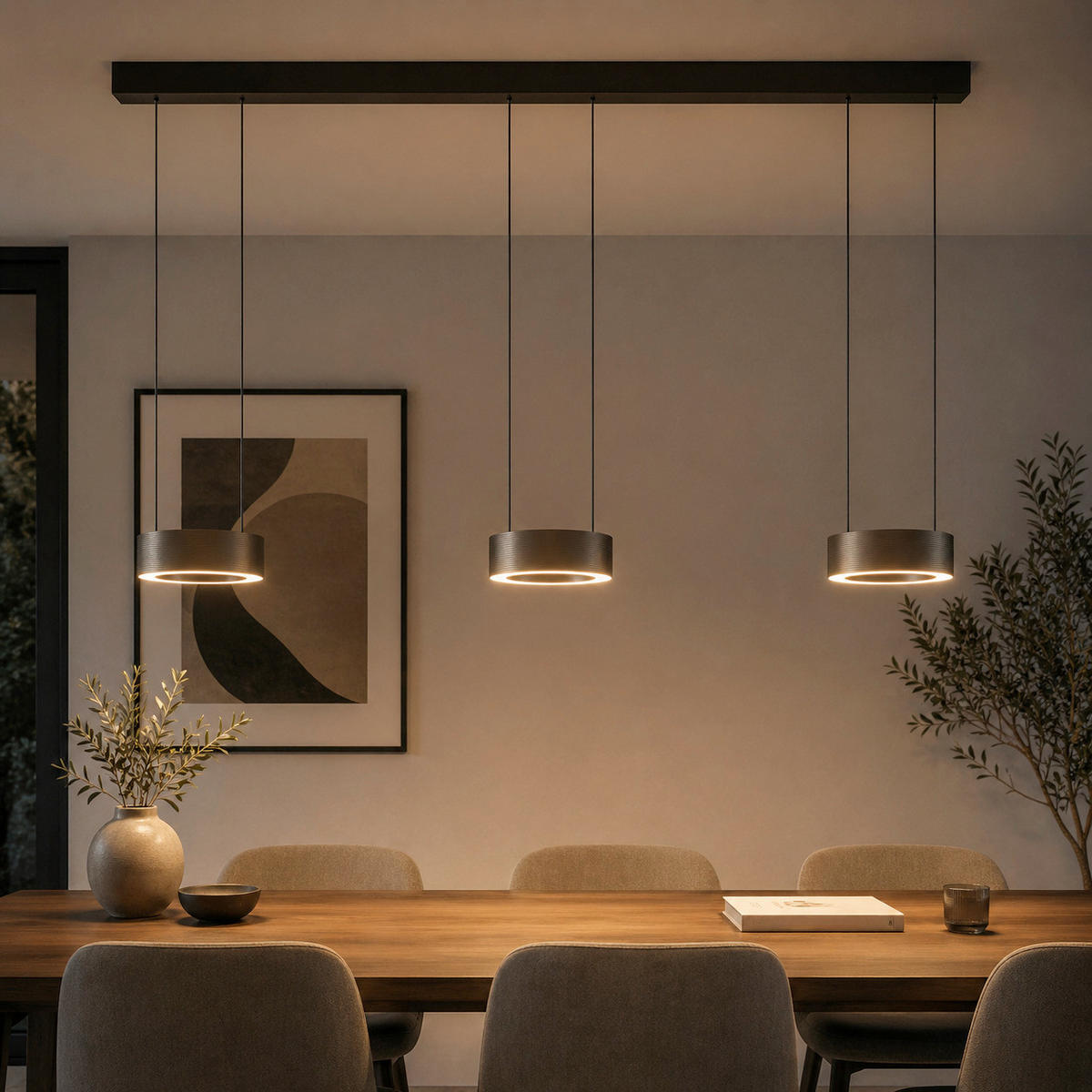LED-HÄNGELEUCHTE  115/120/15 cm   - Schwarz/Braun, Design, Kunststoff/Metall (115/120/15cm) - Brilliant