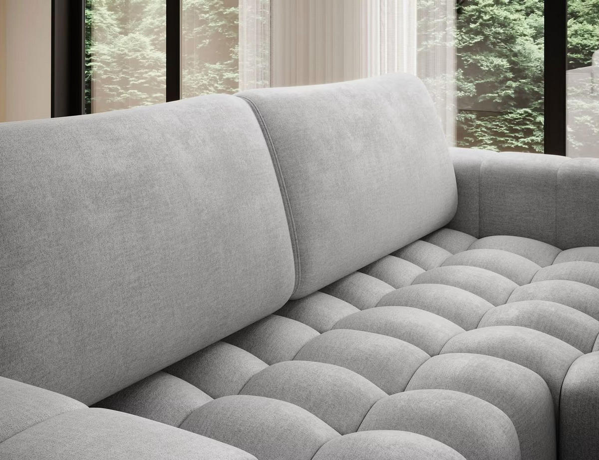 ECKSOFA Samt Hellgrau  - Hellgrau/Schwarz, Design, Kunststoff/Textil (250/175cm) - MID.YOU