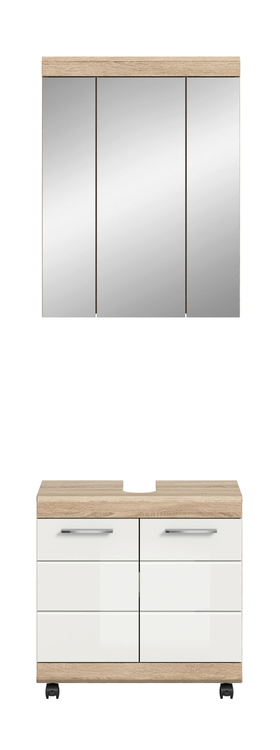 BADEZIMMER 2-teilig  in 60 cm  - Weiß Hochglanz/Silberfarben, Trend, Glas/Holzwerkstoff (60cm) - MID.YOU