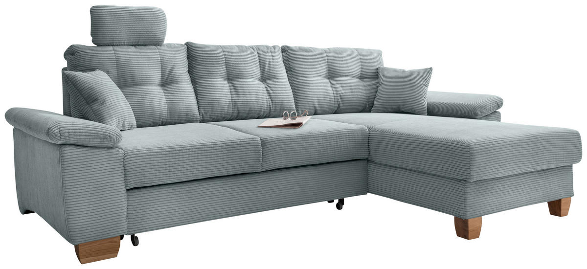 ECKSOFA in Cord Hellblau  - Naturfarben/Hellblau, Modern, Holz/Textil (270/176cm) - Livetastic