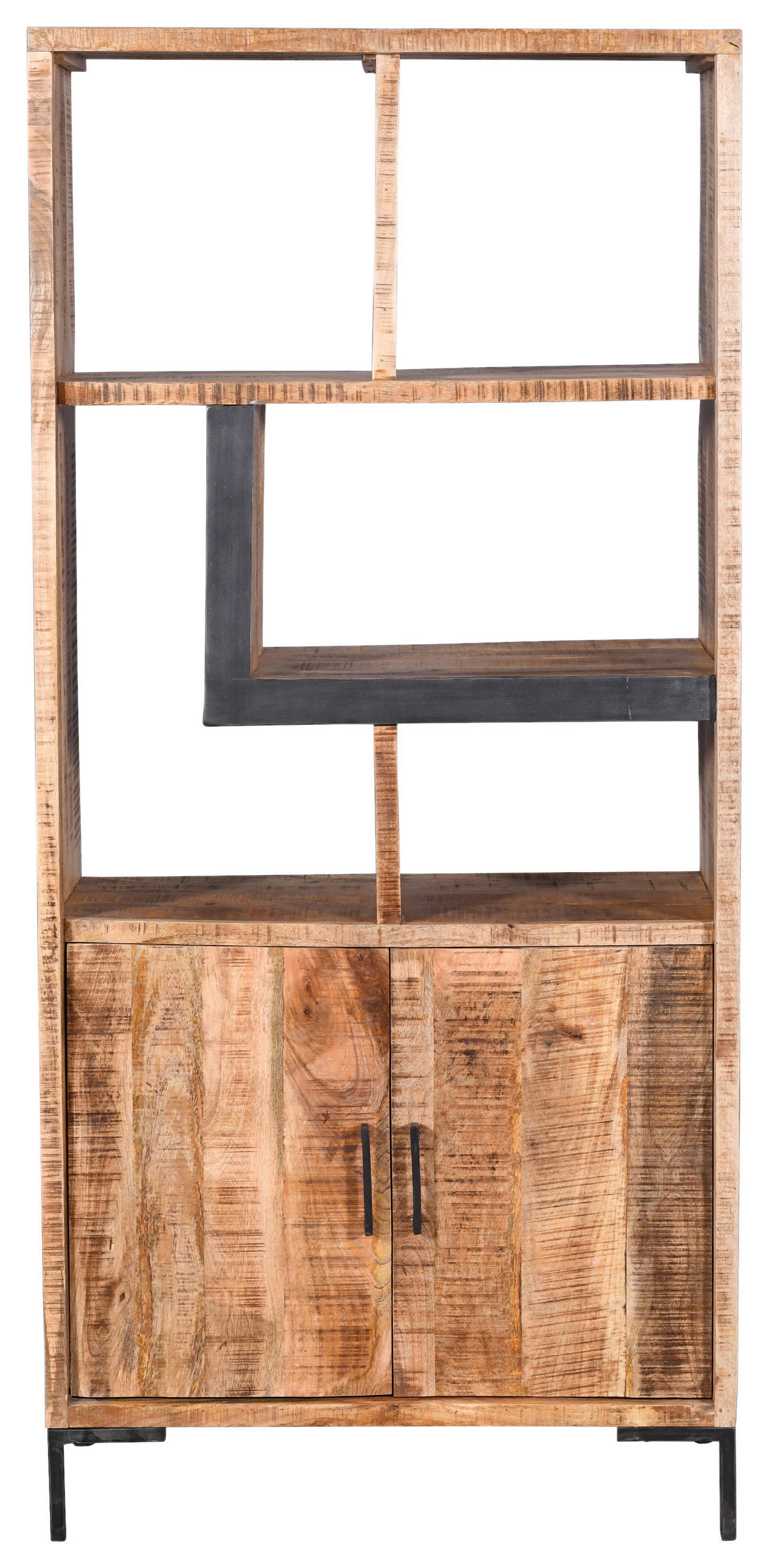 E-shop MID.YOU REGÁL, prírodná farba, čierna, mangové drevo, 88/192/40 cm