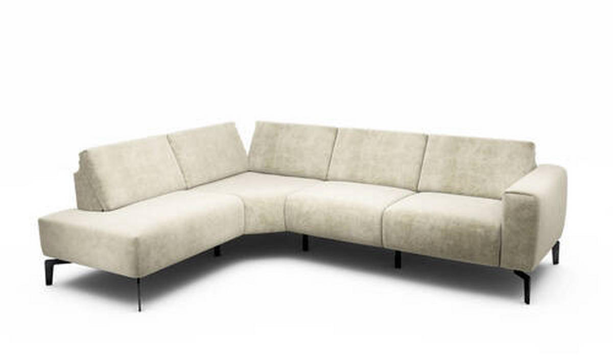 ECKSOFA in Samt Naturfarben  193/256 cm  - Schwarz/Naturfarben, Design, Textil/Metall (193/256cm) - SENSOO