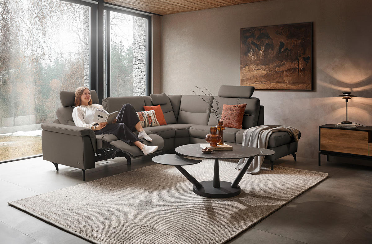 ECKSOFA  in Echtleder Graubraun  280/249 cm  - Anthrazit/Graubraun, Design, Leder/Metall (280/249cm) - Himolla Komfortklass