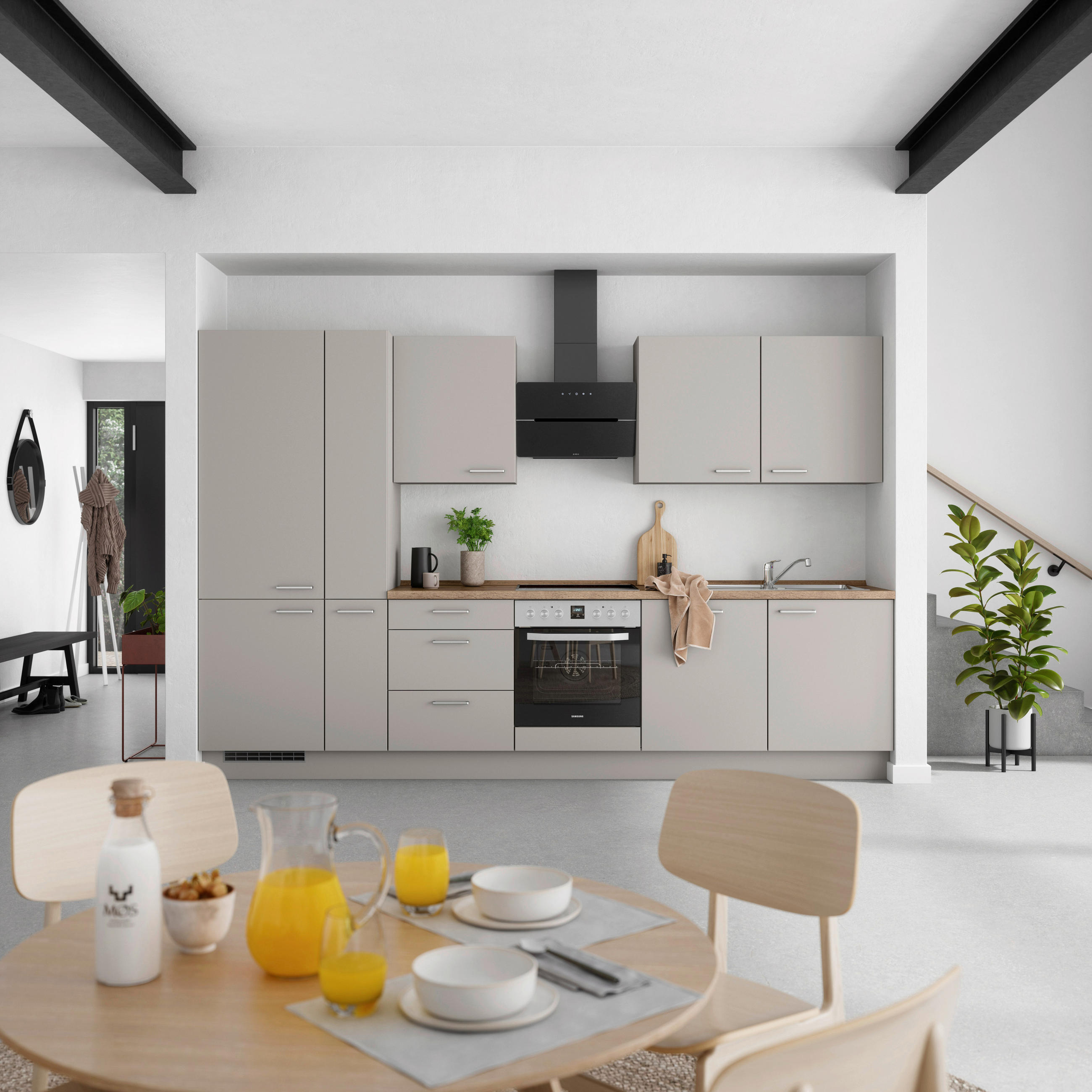 KÜCHENBLOCK 330 cm   in Grau, Eiche dunkel  - Eiche dunkel/Edelstahlfarben, MODERN, Holzwerkstoff/Metall (330cm) - Nobilia