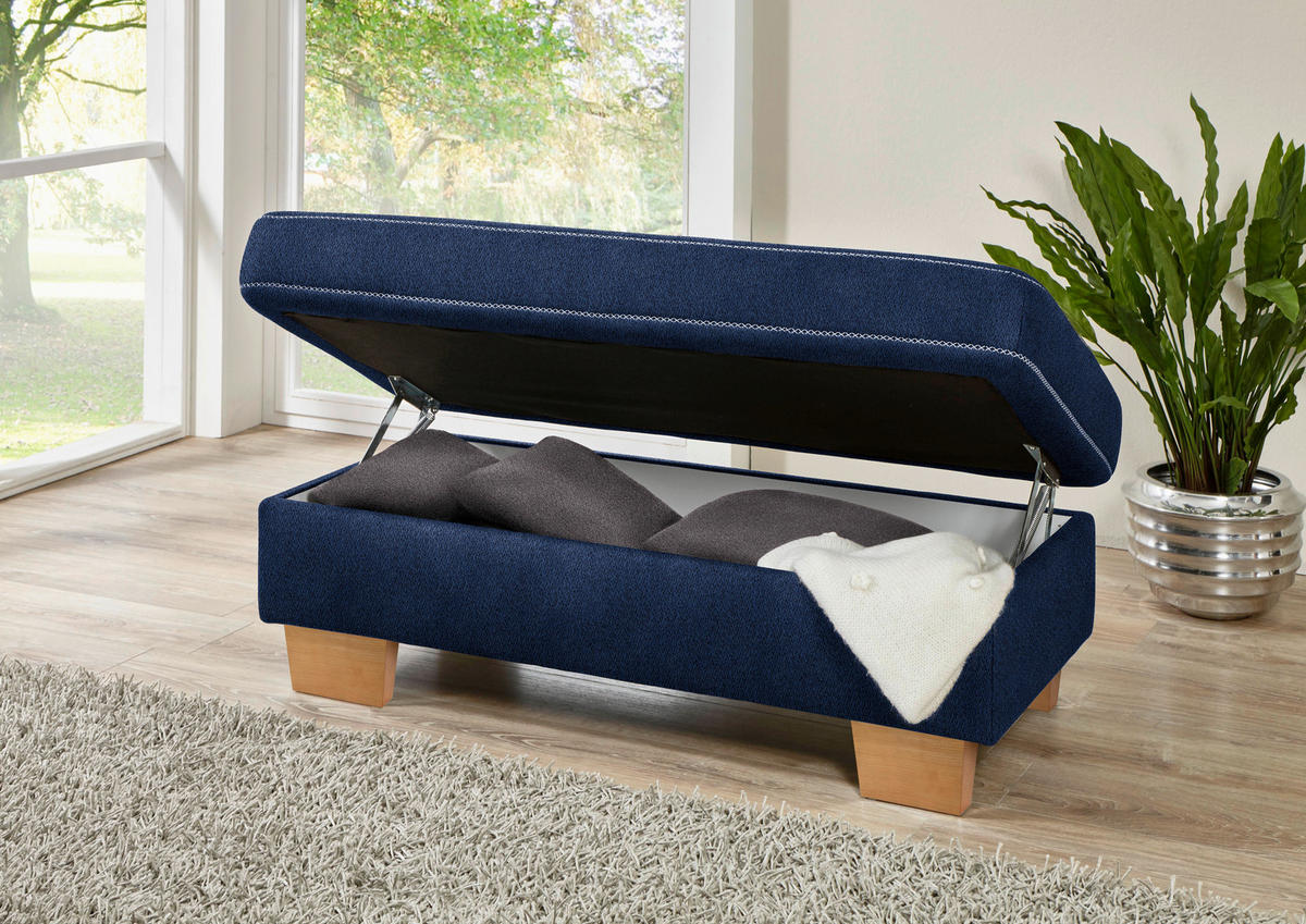 ECKSOFA in Mikrofaser Dunkelblau  273/226 cm  - Eichefarben/Beige, Natur, Holz/Textil (273/226cm) - Beldomo System