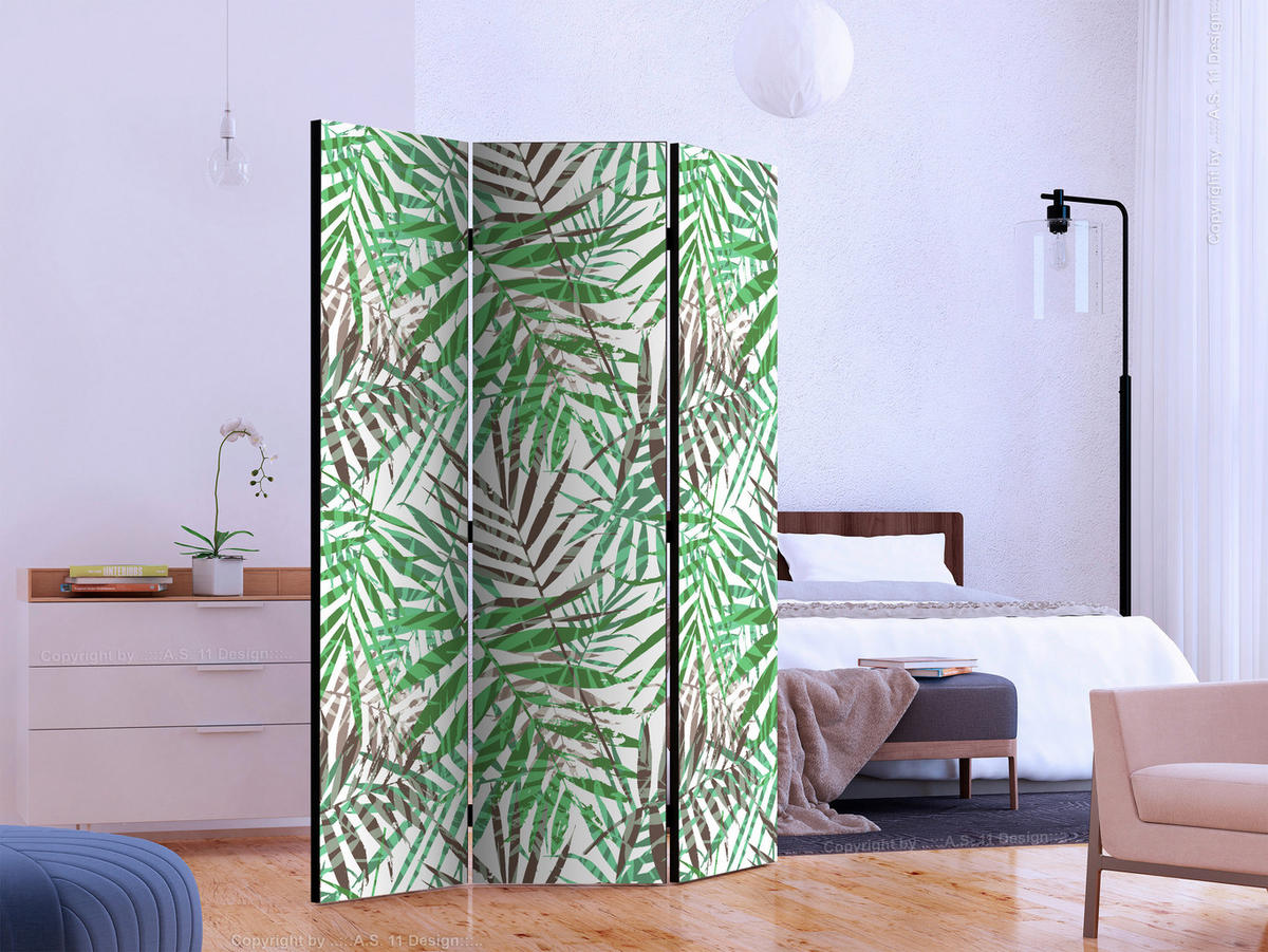 PARAVENT mit 3  Flügel - Hellgrün/Grau, Basics, Holz/Textil (135/172/3cm) - artgeist