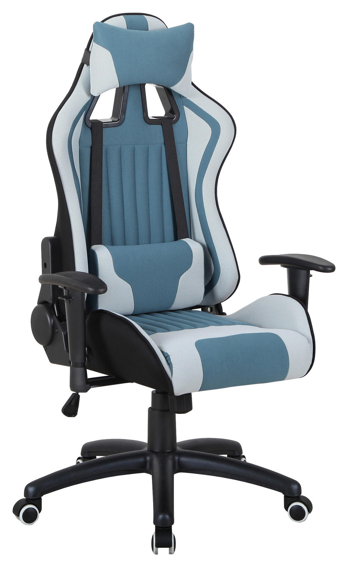 GAMINGSTUHL Schwarz, Hellgrau, Hellblau Metall, Kunststoff, Textil   - Hellgrau/Schwarz, Design, Kunststoff/Textil (68/120-130/57cm) - Hom`in