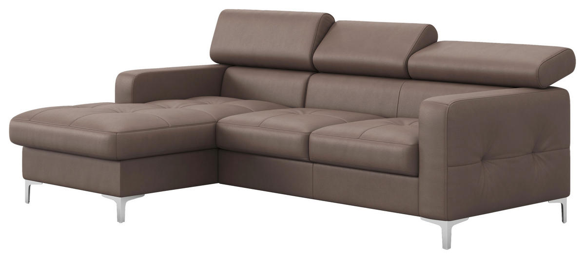 ECKSOFA Hellbraun Echtleder  - Chromfarben/Hellbraun, Design, Leder/Metall (168/227cm) - Livetastic