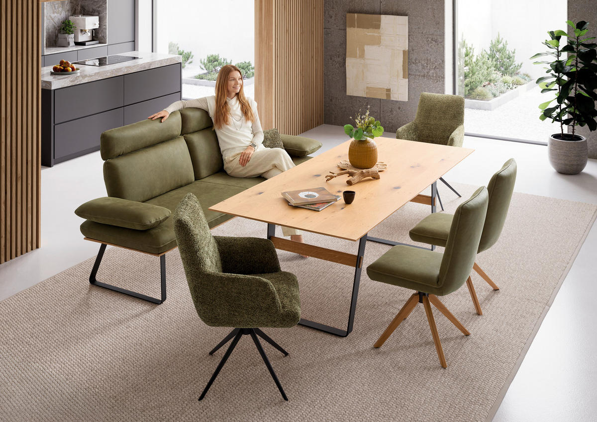 SITZBANK 220/111/92 cm Echtleder Olivgrün Metall  - Beige/Schwarz, Design, Leder/Metall (220/111/92cm) - Koinor