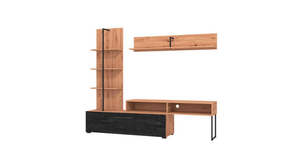 WOHNWAND  in Schwarz, Eiche Artisan  205,5/173/41,5 cm   - Schwarz/Eiche Artisan, KONVENTIONELL, Holzwerkstoff/Kunststoff (205,5/173/41,5cm) - Carryhome