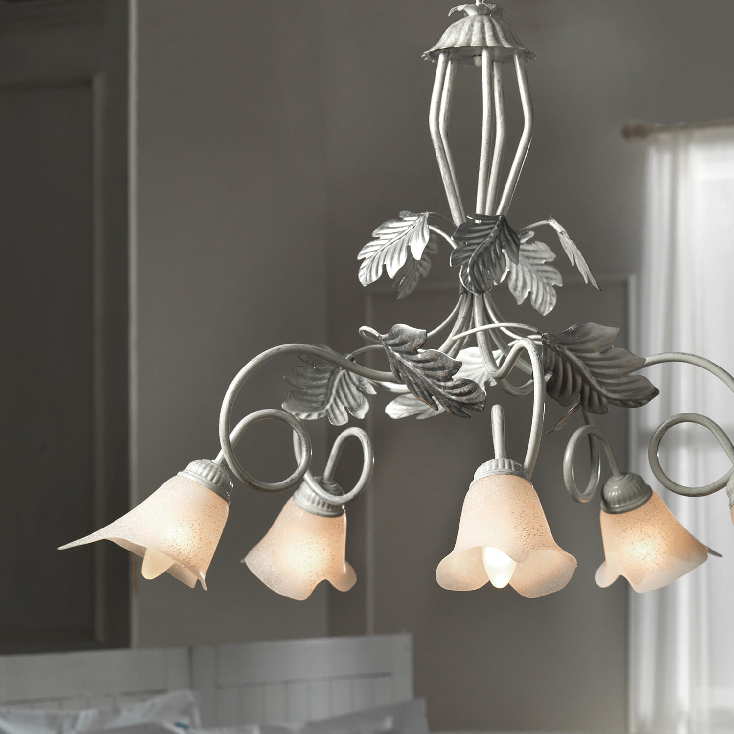 KRONLEUCHTER 90/130 cm   - Silberfarben/Weiß, KONVENTIONELL, Glas/Metall (90/130cm)