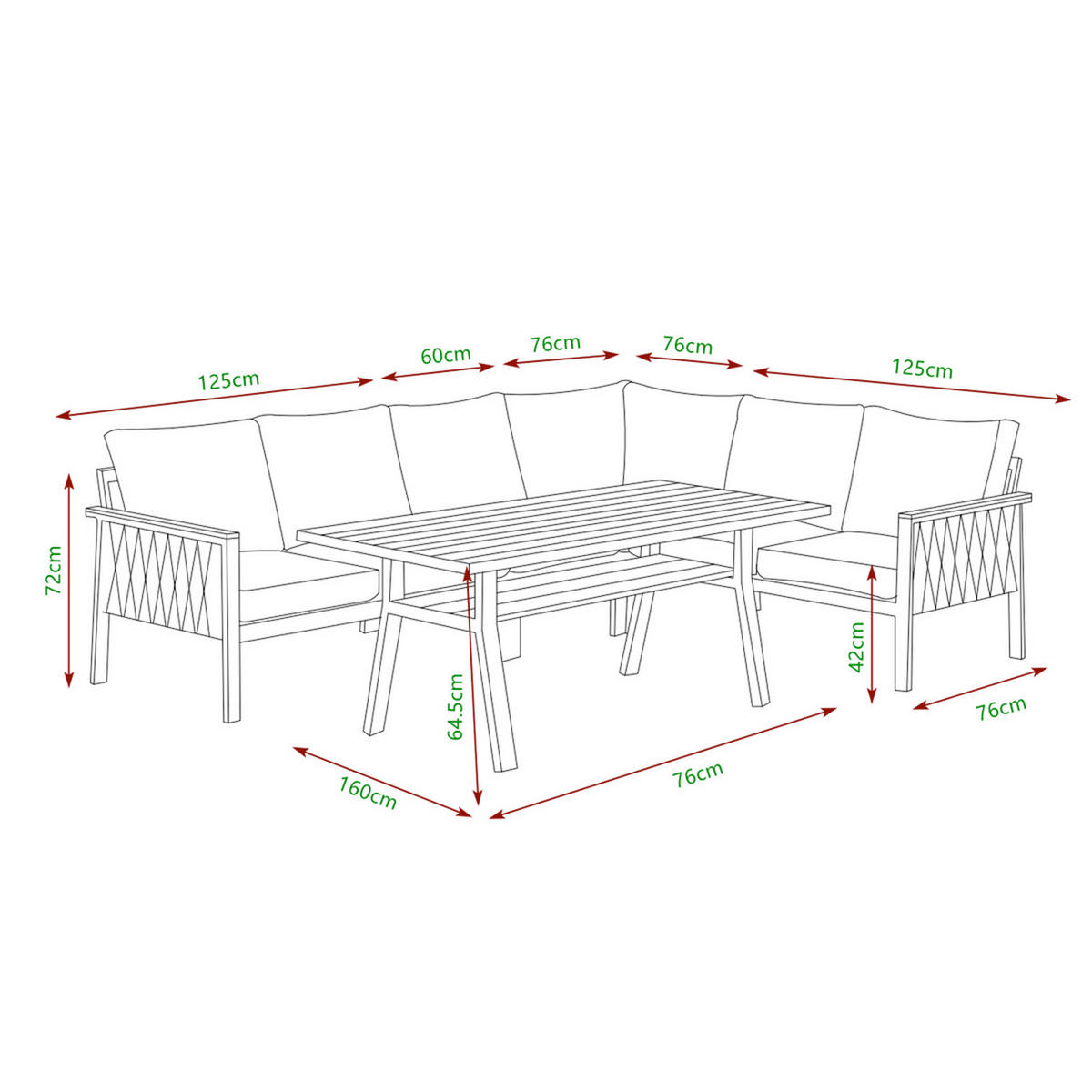 DINING-LOUNGESET Aluminium  - Ecru/Anthrazit, MODERN, Textil/Metall - Gardenson