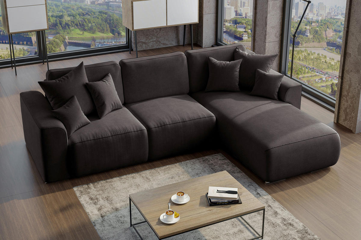 ECKSOFA in Lederlook Dunkelbraun  293/195 cm  - Chromfarben/Dunkelbraun, KONVENTIONELL, Kunststoff/Textil (293/195cm) - Carryhome