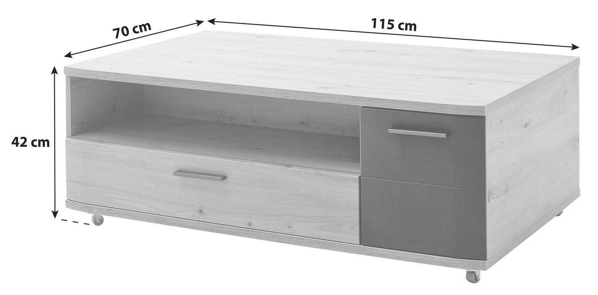 COUCHTISCH in Holzwerkstoff 115/70/42 cm  - Eichefarben/Anthrazit, Design, Holzwerkstoff/Metall (115/70/42cm) - Livetastic