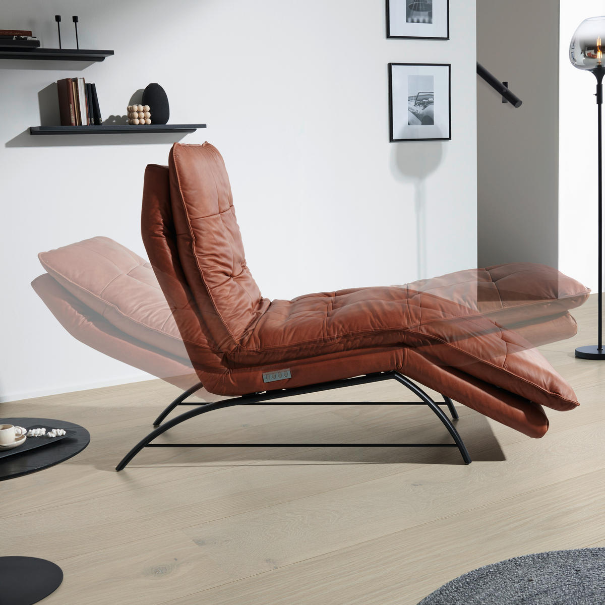 HEVERŐ bőr konyak  - fekete/konyak, Design, bőr/fém (75/110/190cm) - Chilliano