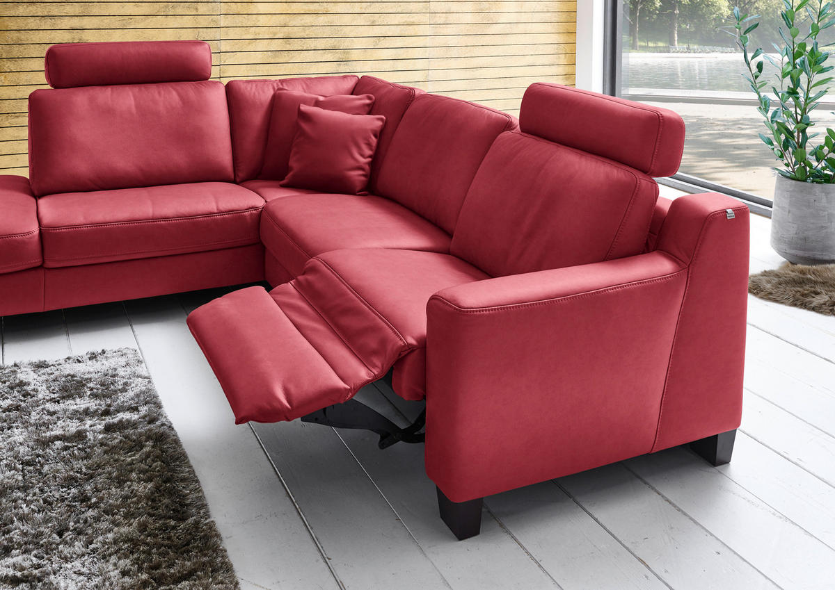 ECKSOFA in Echtleder Rot  - Eichefarben/Rot, Design, Leder/Holz (235/259cm) - Valdera