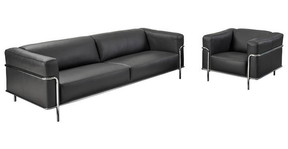 3-SITZER-SOFA Mandia in Echtleder Schwarz  - Chromfarben/Schwarz, Design, Leder/Metall (236/67/96cm) - Johann Jakob