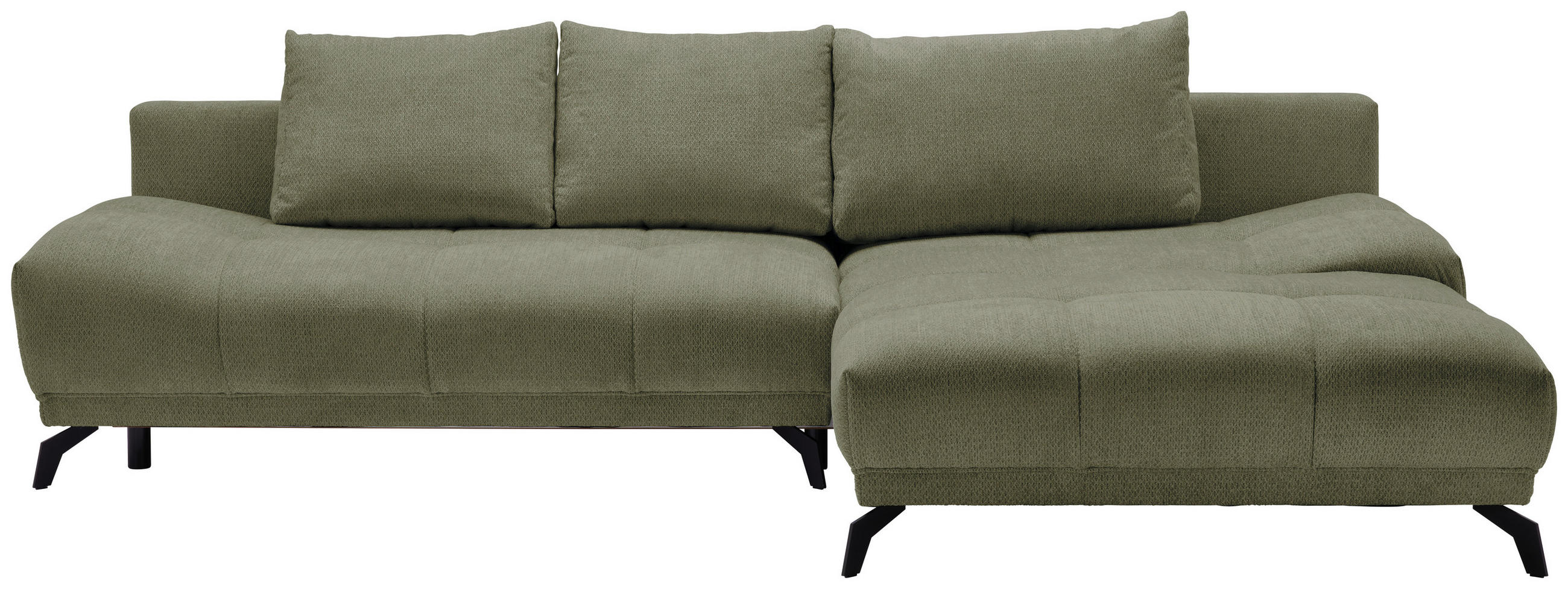 ECKSOFA in Chenille Olivgrün  - Schwarz/Olivgrün, Modern, Textil/Metall (290/182cm) - Hom`in