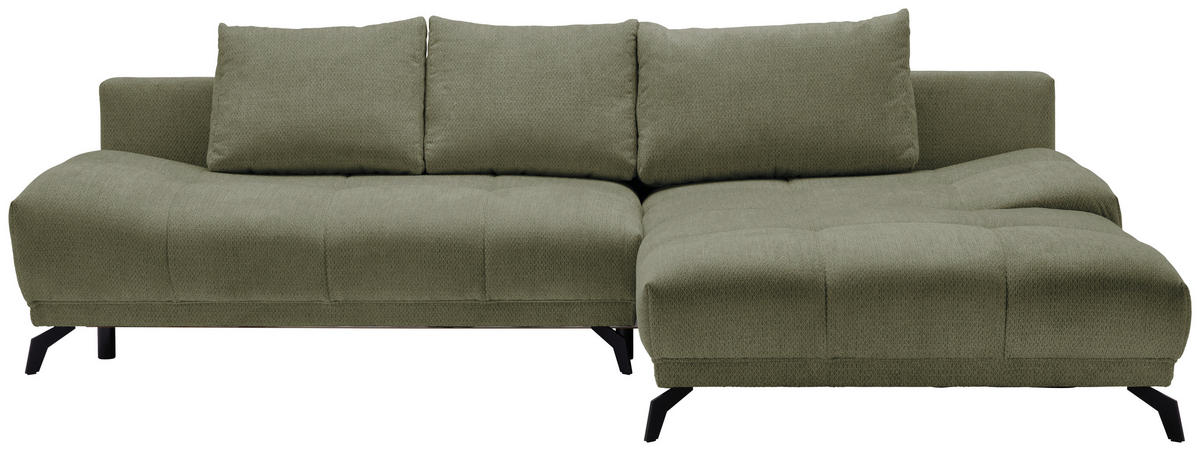 ECKSOFA in Chenille Olivgrün  - Schwarz/Olivgrün, Modern, Textil/Metall (290/182cm) - Hom`in