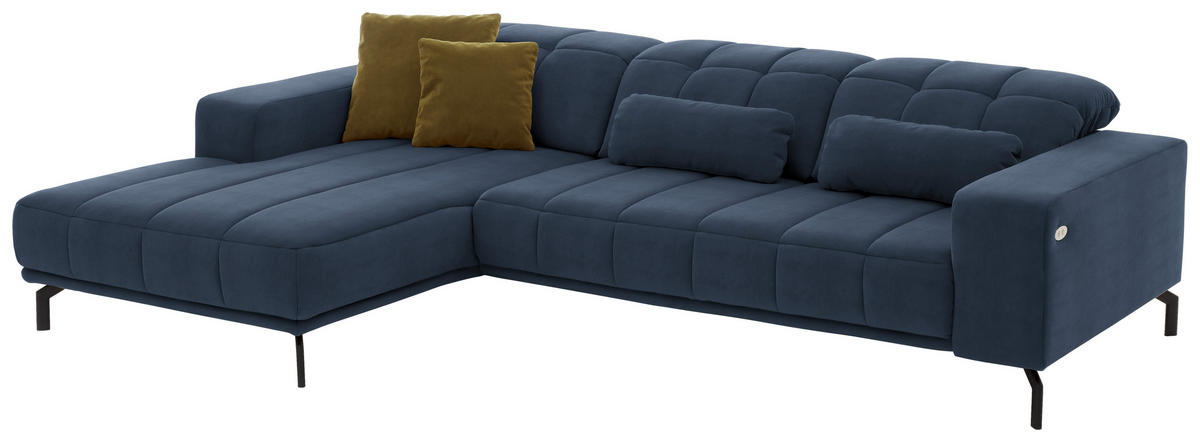ECKSOFA in Velours Blau  - Blau/Schwarz, Design, Textil/Metall (195/293cm) - Beldomo Style