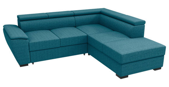ECKSOFA Petrol Flachgewebe Schlaffunktion, Rücken echt, Kopfteilverstellung, Liegefläche im Originalstoff  - Petrol/Schwarz, KONVENTIONELL, Kunststoff/Textil (266/220cm) - Carryhome