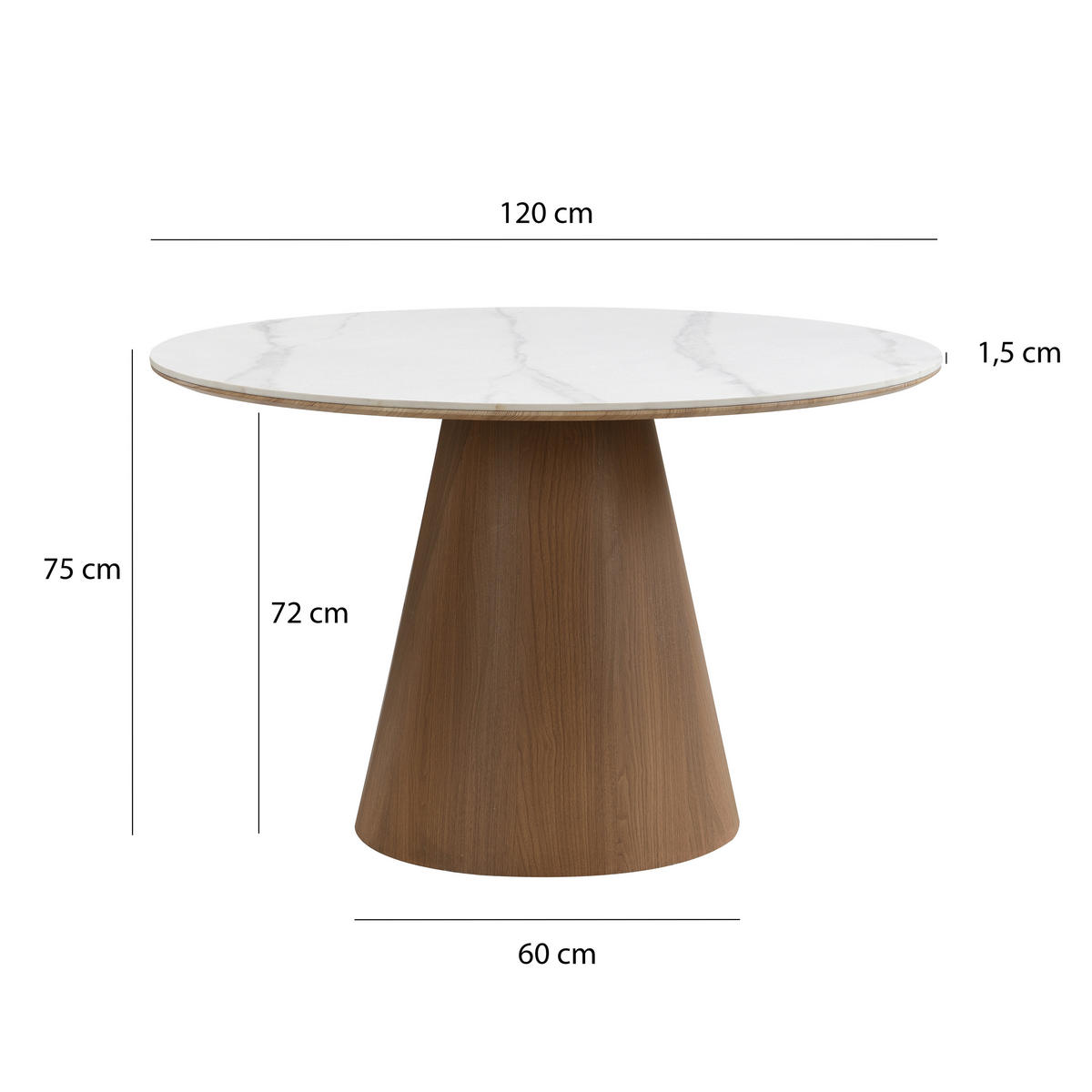ESSTISCH 120/120/75 cm  Stein rund Weiß, Walnussfarben  - Walnussfarben/Weiß, Design, Stein/Metall (120/120/75cm) - MID.YOU