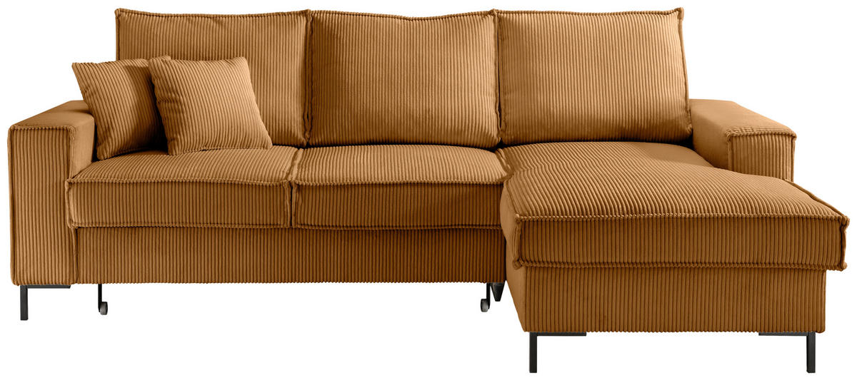 ECKSOFA Goldfarben Cord  - Goldfarben/Schwarz, MODERN, Textil/Metall (240/150cm) - Livetastic