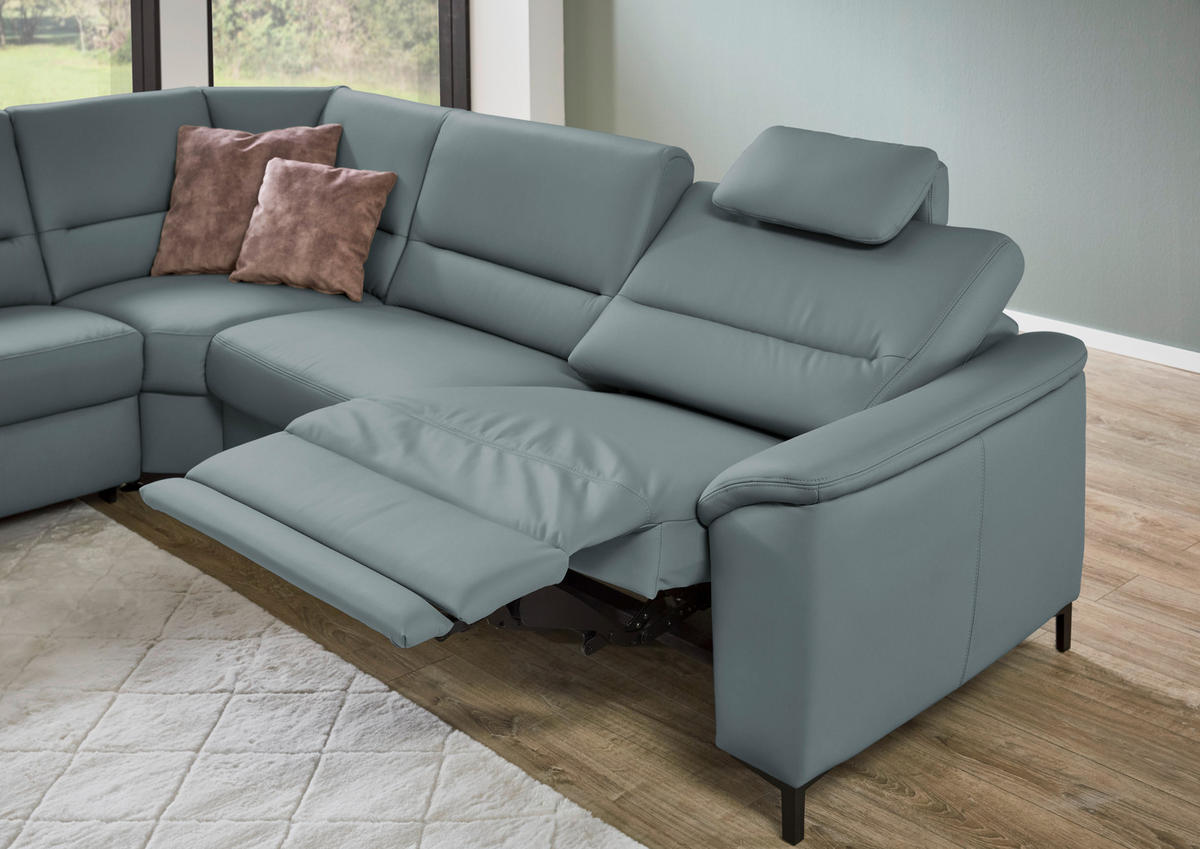 ECKSOFA  in Echtleder Blaugrau  249/290 cm  - Blaugrau/Schwarz, KONVENTIONELL, Leder/Metall (249/290cm) - Beldomo Premium