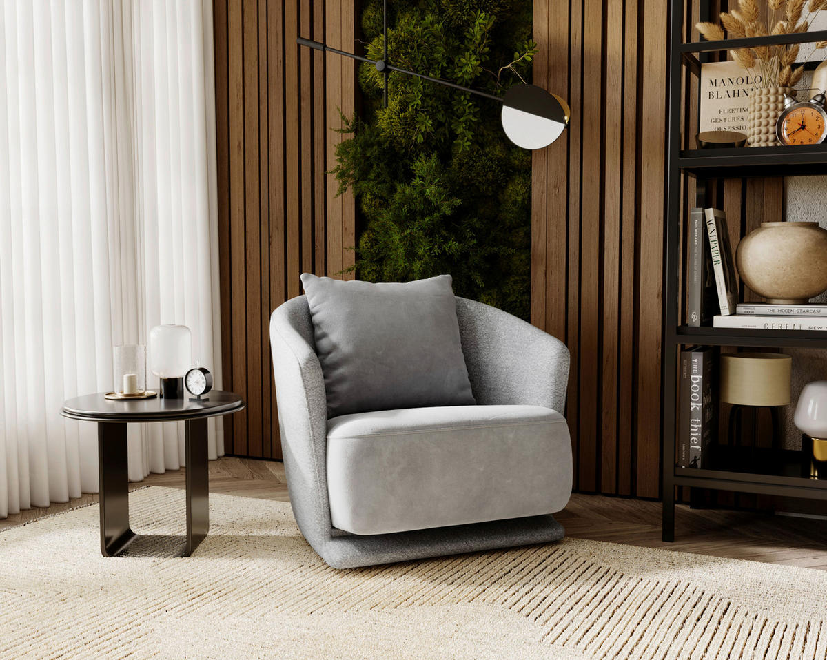 SESSEL in Plüsch, Bouclé Grau  - Schwarz/Grau, Design, Textil/Metall (83/80/75cm) - Livetastic