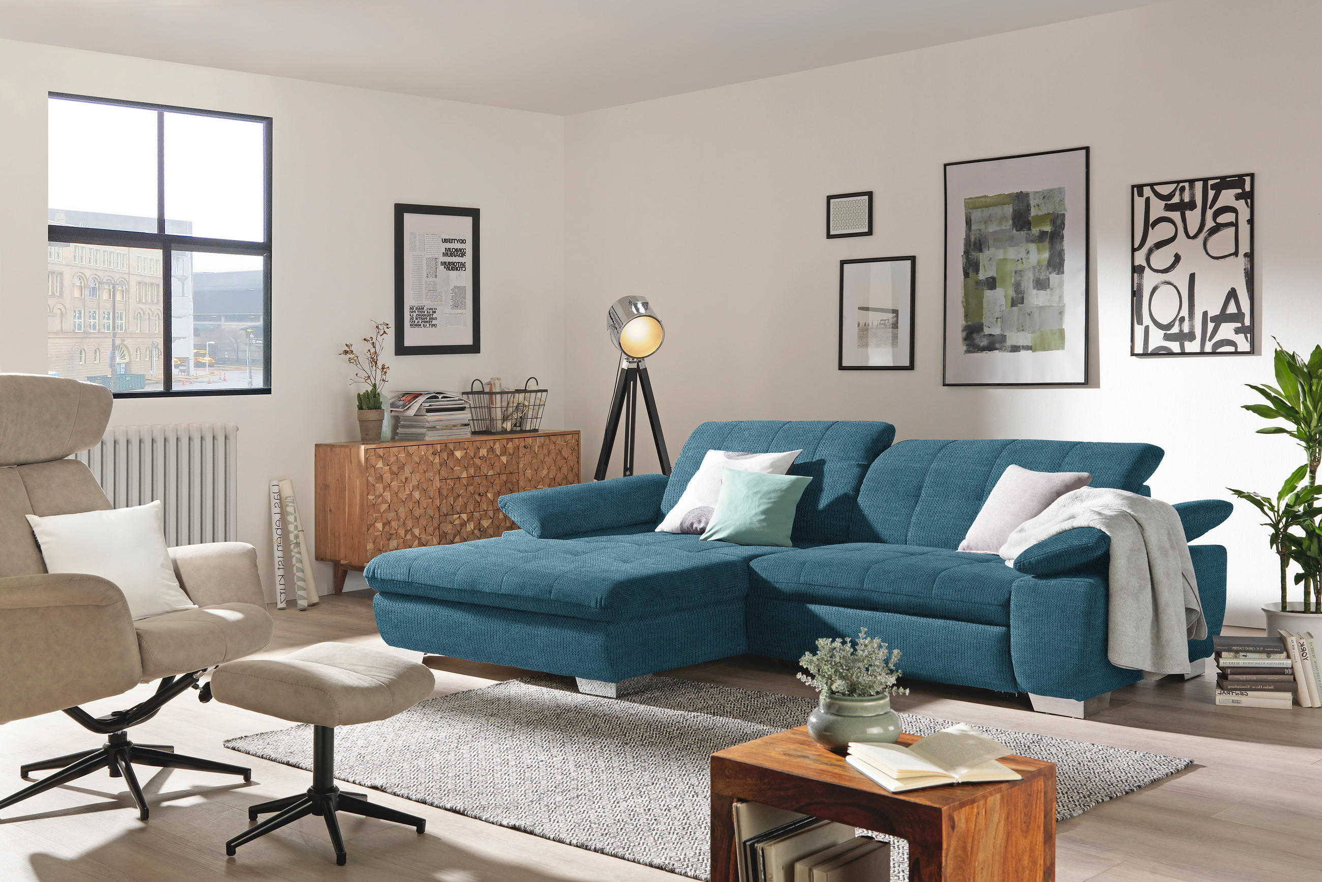 ECKSOFA in Mikrofaser Blau  - Chromfarben/Blau, Design, Textil/Metall (180/265cm) - Carryhome