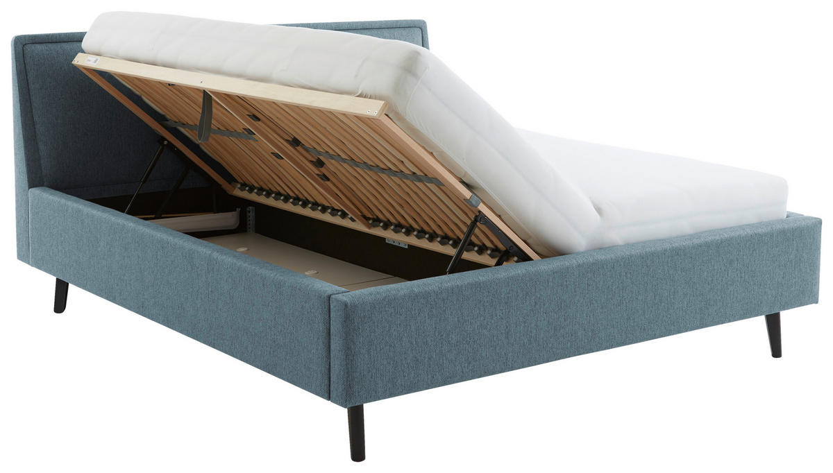 POLSTERBETT FRIEDA Bettkasten, Lattenroste 180/200 cm  in Blau  - Blau/Schwarz, KONVENTIONELL, Holz/Textil (180/200cm) - Livetastic