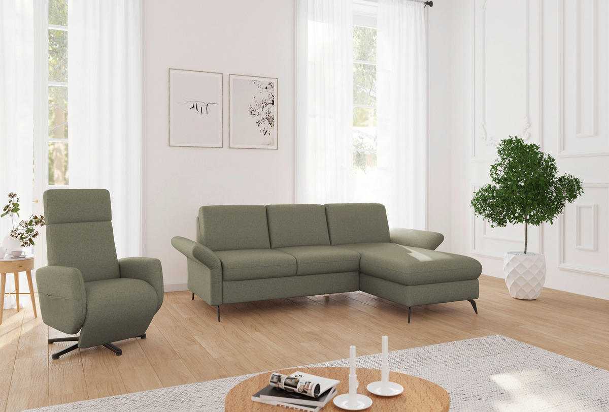 ECKSOFA ROCHELLE E Olivgrün Flachgewebe  - Schwarz/Olivgrün, KONVENTIONELL, Textil/Metall (251/164cm) - Sit & More