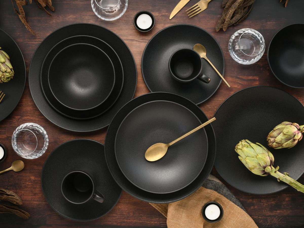 KOMBINOVANÁ SOUPRAVA, 20dílné, kamenina - černá, Design, keramika - Creatable