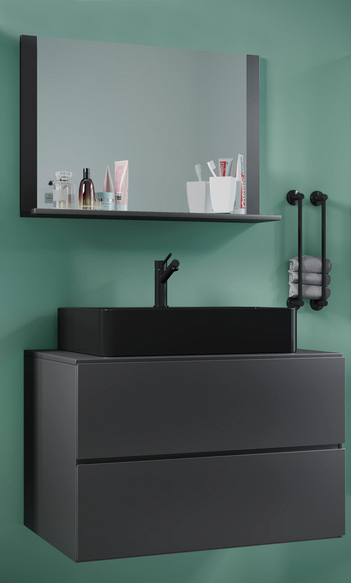 BADRUM 81 cm  - svart/antracit, Modern, trämaterial/glas (81cm) - MID.YOU