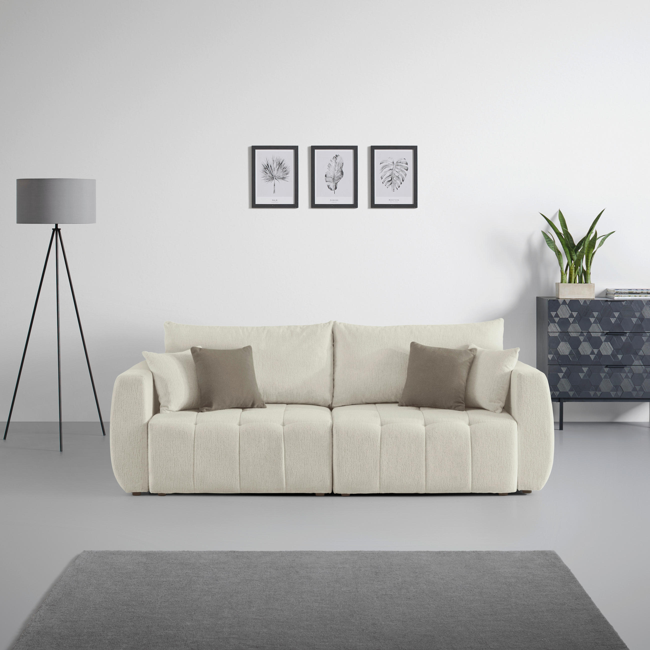 SCHLAFSOFA in Chenille, Jacquard Cappuccino  - Taupe/Schwarz, Kunststoff/Textil (245/74-90/104cm) - MID.YOU