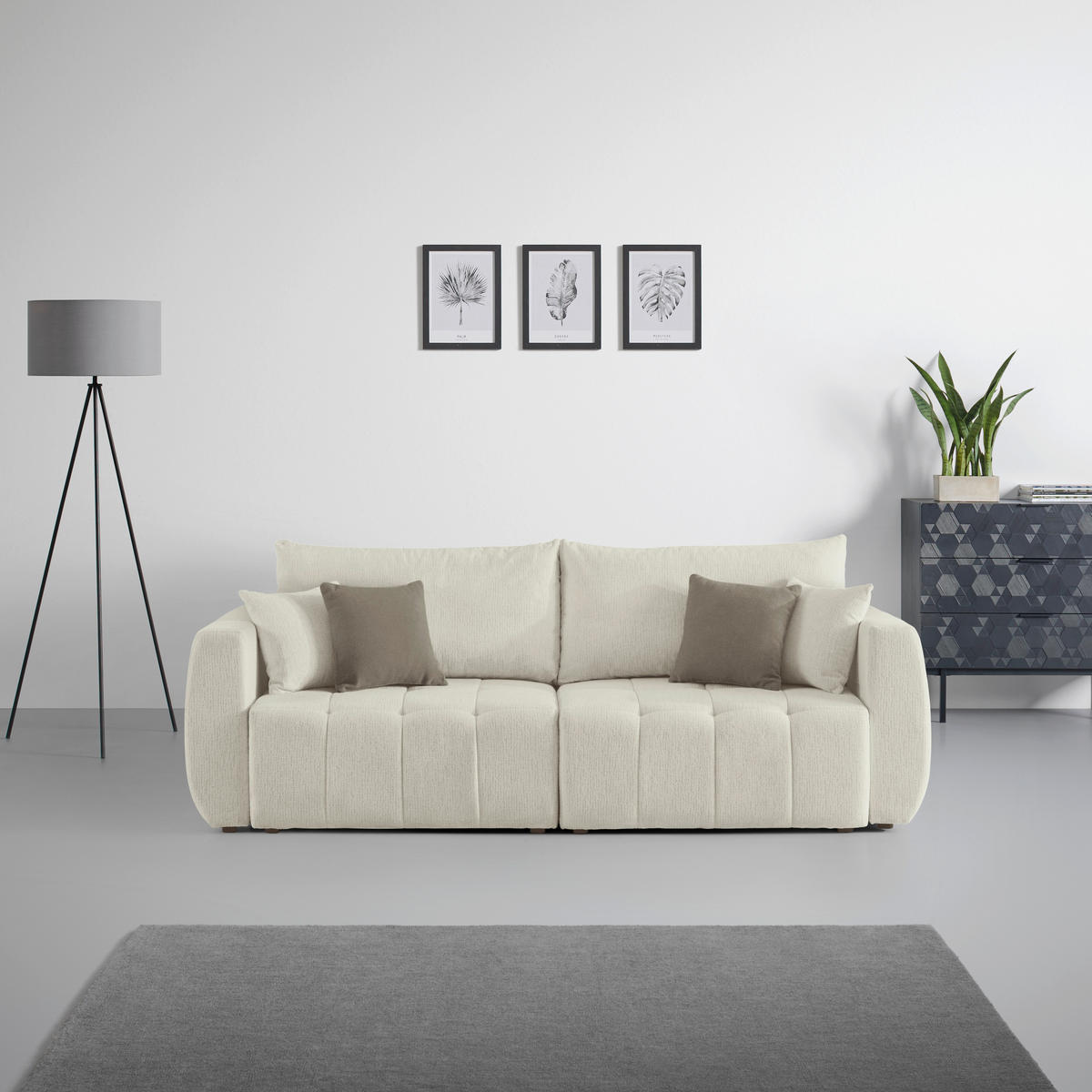 SCHLAFSOFA in Chenille, Jacquard Cappuccino  - Taupe/Schwarz, Kunststoff/Textil (245/74-90/104cm) - MID.YOU