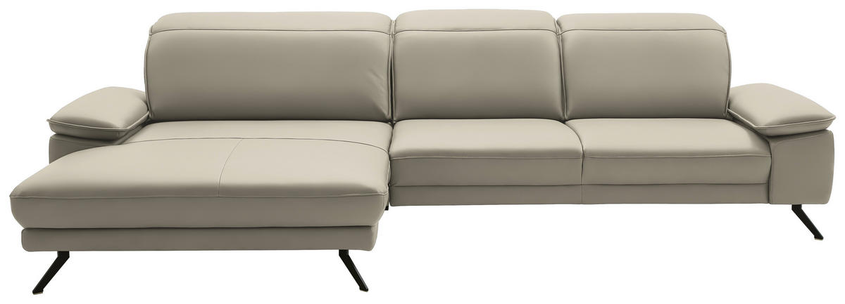 ECKSOFA in Echtleder Ecru  - Ecru/Schwarz, Design, Leder/Metall (193/332cm) - Dieter Knoll