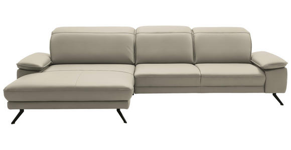 ECKSOFA in Echtleder Ecru 193/332 cm - Ecru/Schwarz, Design, Leder/Metall (193/332cm) - Dieter Knoll