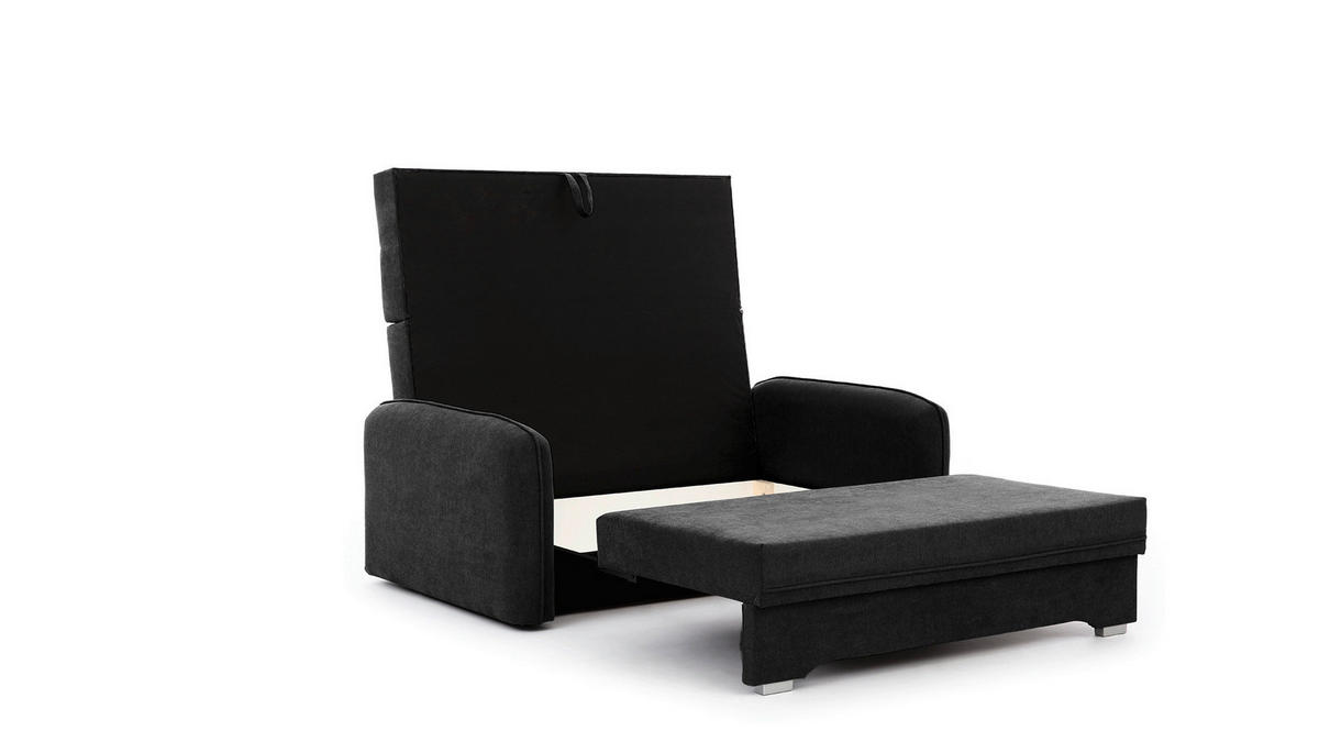 SCHLAFSOFA in Chenille Schwarz  - Silberfarben/Schwarz, Design, Kunststoff/Textil (155/105/75cm) - MID.YOU