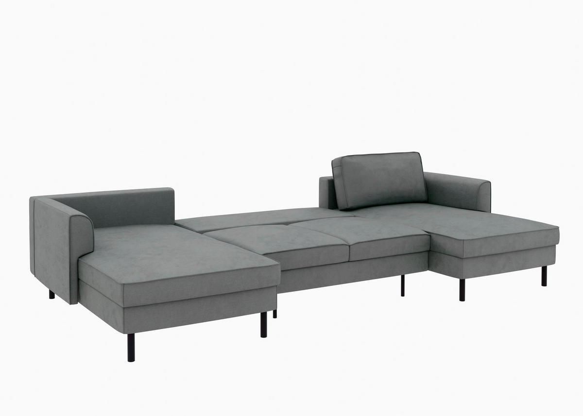 WOHNLANDSCHAFT Anthrazit Struktur  - Anthrazit/Schwarz, MODERN, Textil/Metall (161/306/161cm) - Trendmanufaktur