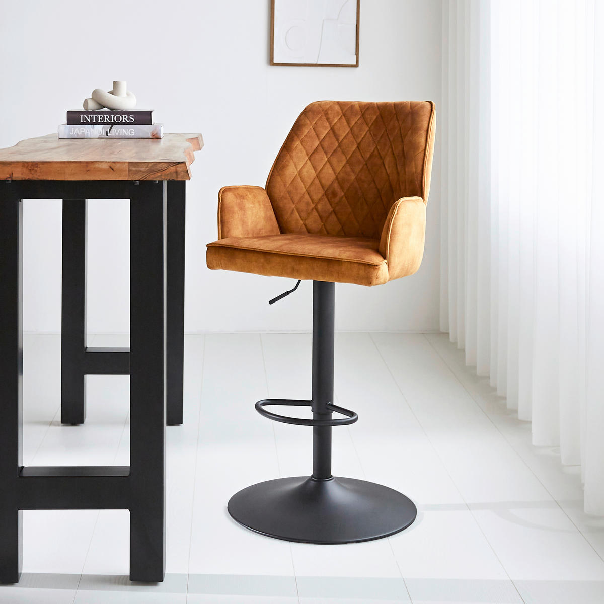 SADA BAROVÝCH STOLIČIEK 2 kus - oranžová/čierna, Modern, kov/textil (54/100/58cm) - MID.YOU