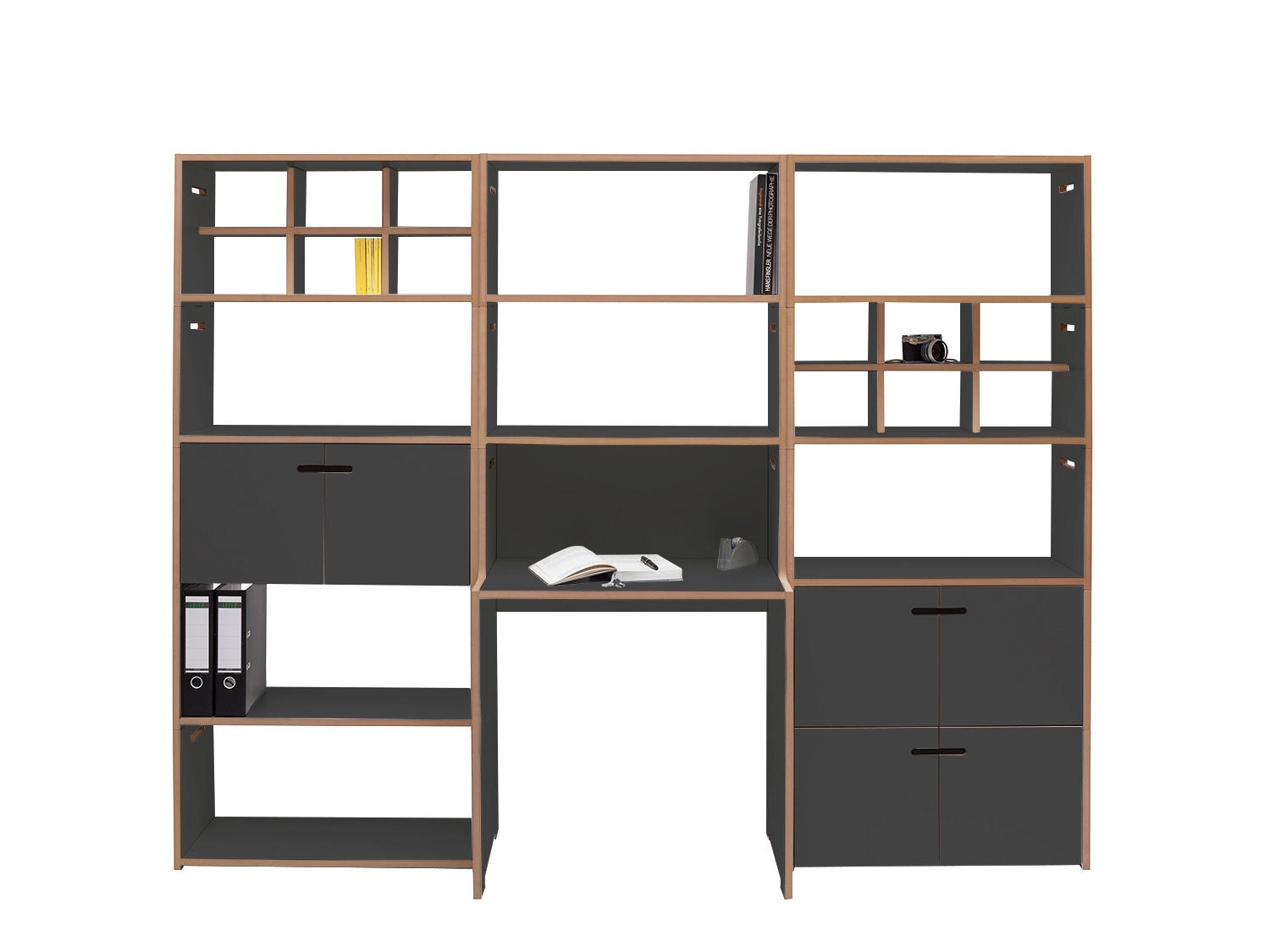 MINI-OFFICE Beimöbel erhältlich, in verschiedenen Holz-Dekoren erhältlich Anthrazit, Buchefarben - Anthrazit/Buchefarben, MODERN, Holzwerkstoff (228/50/179,1cm) - Tojo