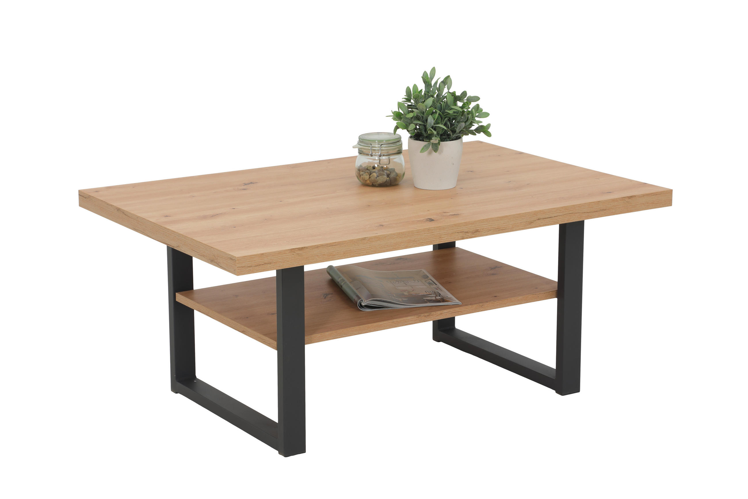 COUCHTISCH 105/69/45 cm rechteckig Eiche Artisan  - Schwarz/Eiche Artisan, Design, Holzwerkstoff/Metall (105/69/45cm) - Livetastic