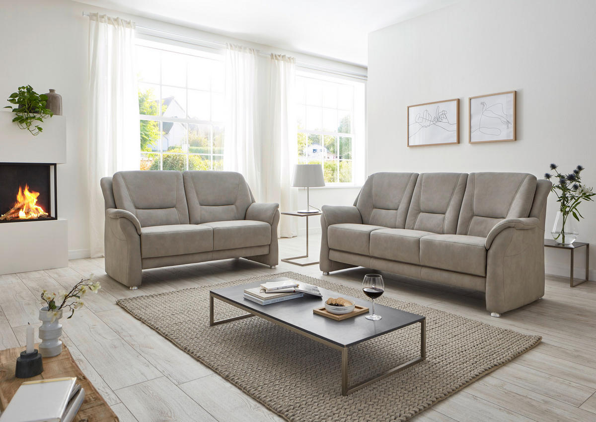 3-SITZER-SOFA in Mikrofaser Grau  - Beige/Alufarben, Konventionell, Textil/Metall (198/100/89cm) - Beldomo Comfort