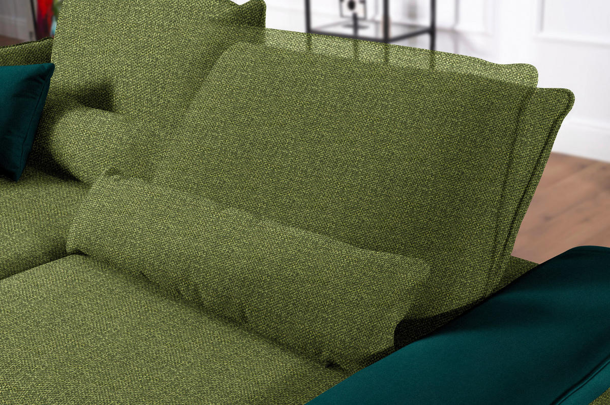 ECKSOFA in Flachgewebe Grün  - Schwarz/Grün, Design, Textil/Metall (273/191cm) - Moderano