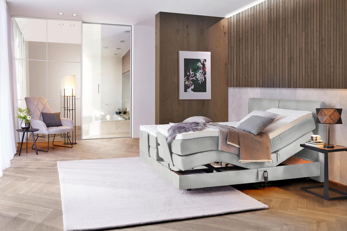 BOXSPRINGBETT 160/200 cm  in Hellgrau  - Hellgrau/Schwarz, Design, Kunststoff/Textil (160/200cm) - Hom`in