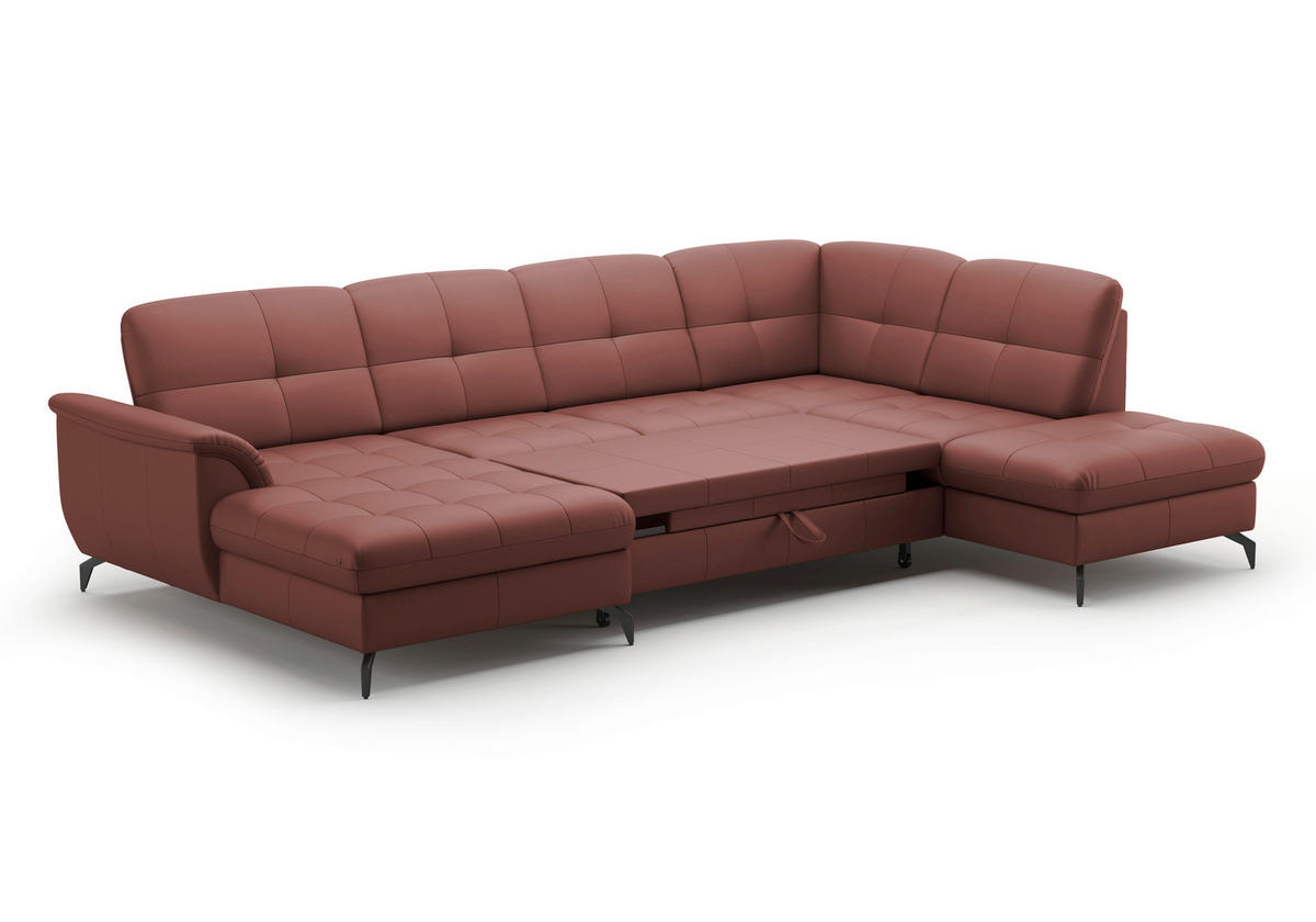 WOHNLANDSCHAFT Rotbraun Echtleder  - Rotbraun/Schwarz, MODERN, Leder/Metall (164/319/212cm) - Sit & More