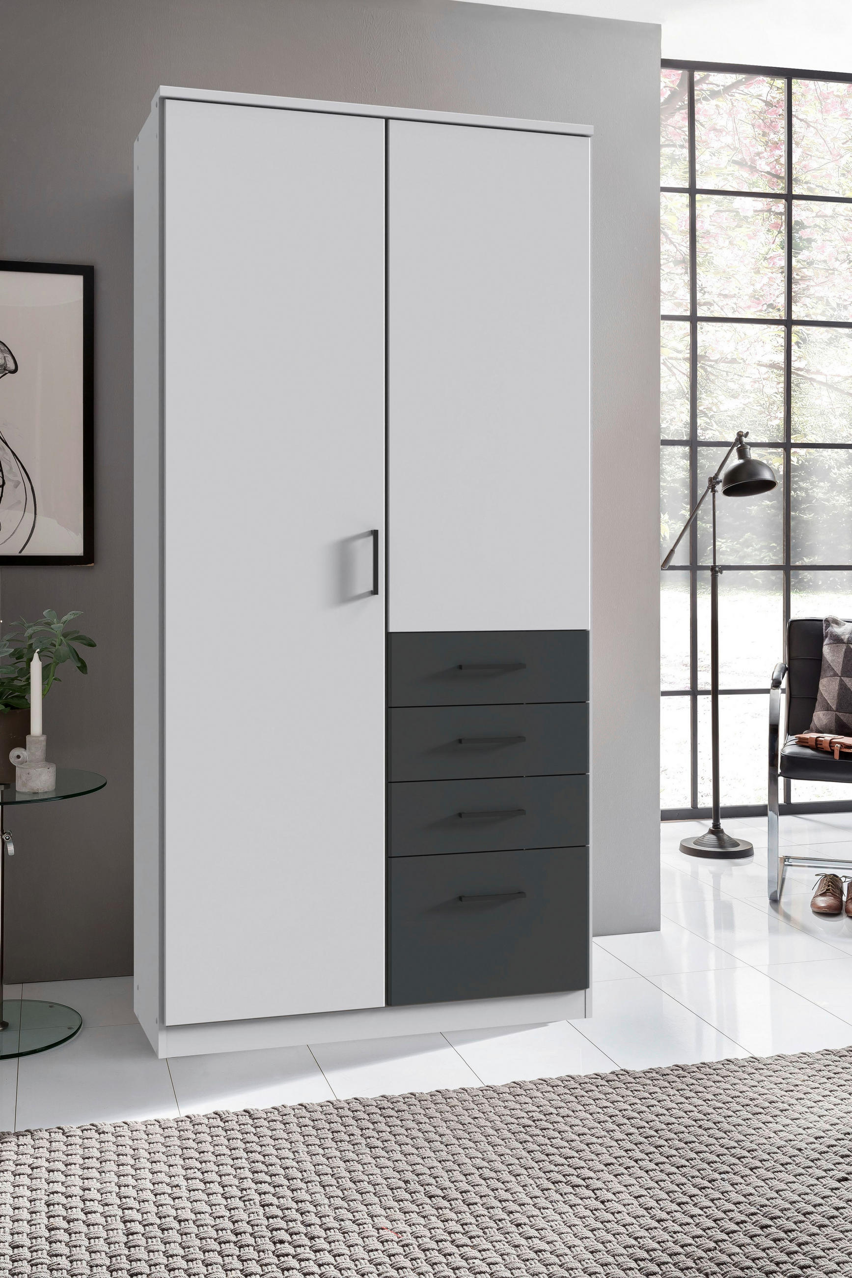 KLEIDERSCHRANK in Graphitfarben, Weiss  - Weiss/Schwarz, Konventionell, Holzwerkstoff/Kunststoff (90/199/58cm) - Boxxx
