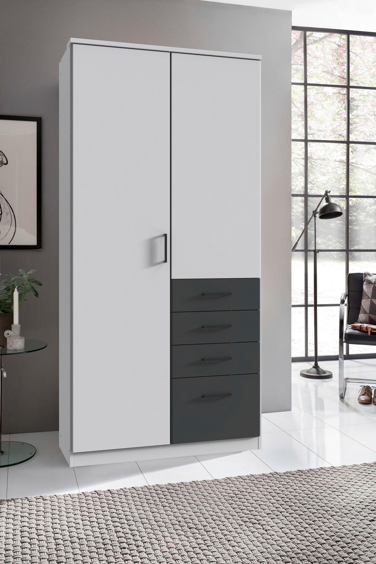 KLEIDERSCHRANK in Graphitfarben, Weiss  - Weiss/Schwarz, Konventionell, Holzwerkstoff/Kunststoff (90/199/58cm) - Boxxx